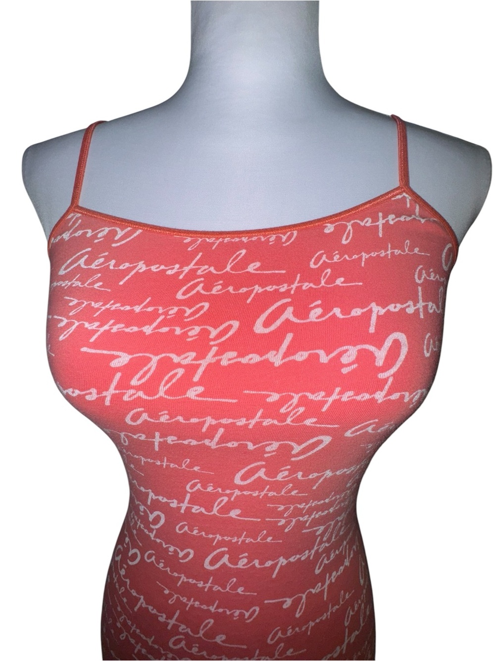 VTG Aeropostale Coral Logo Cami Tank Top XS Spaghetti Strap Fitted Stretch Y2K - Picture 6 of 11